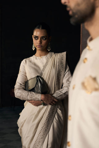 Royal montmartre ekru silk sari with blouse