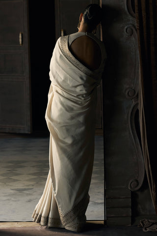 Royal montmartre ekru silk sari with blouse