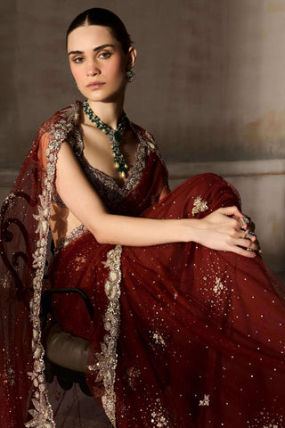 Mashaal tangerine sari set
