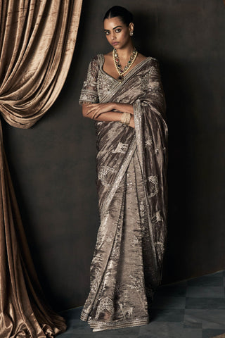 Masai landscape british grey tissue sari with blouse