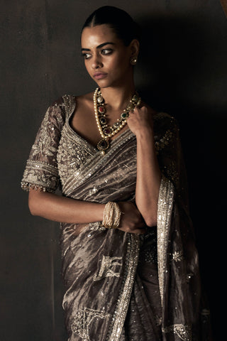 Masai landscape british grey tissue sari with blouse