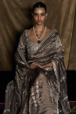 Masai landscape british grey tissue sari with blouse
