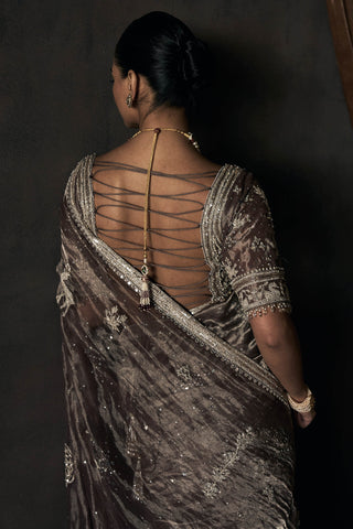 Masai landscape british grey tissue sari with blouse
