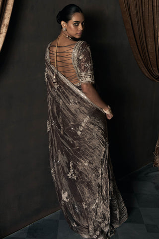 Masai landscape british grey tissue sari with blouse