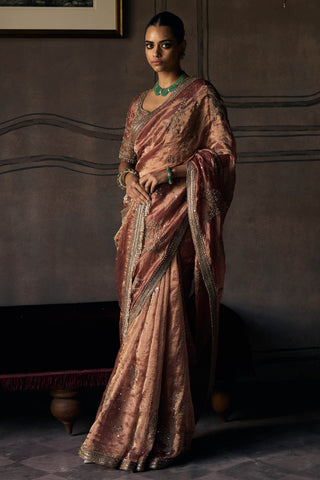 Tales of masai aged gold tangerine sari with blouse