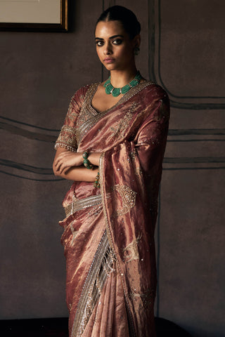 Tales of masai aged gold tangerine sari with blouse