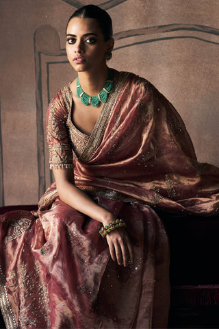 Tales of masai aged gold tangerine sari with blouse
