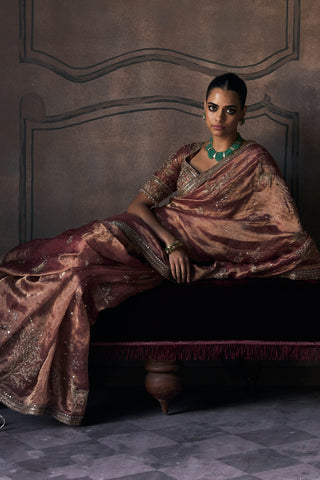 Tales of masai aged gold tangerine sari with blouse