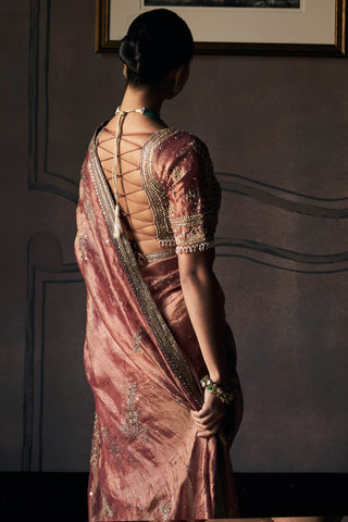 Tales of masai aged gold tangerine sari with blouse