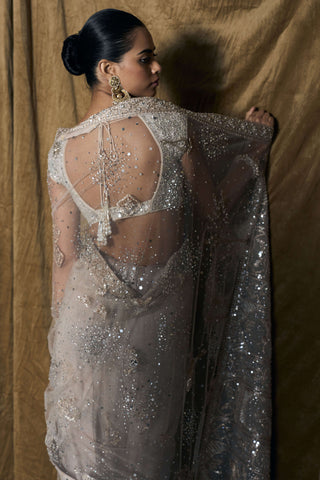 Midnight masai tulle sari with blouse