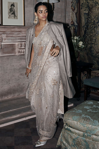Midnight masai tulle sari with blouse