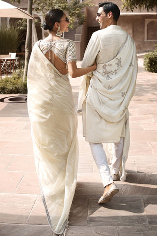 Matsya-Ivory Ekru Royal Sari Set-INDIASPOPUP.COM