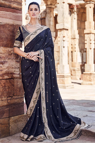 Vintage sona dori mukaish black silk sari set