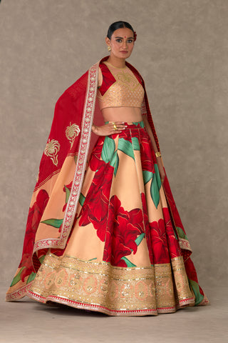 House Of Masaba-Salmon Candy Swirl Lehenga Set-INDIASPOPUP.COM