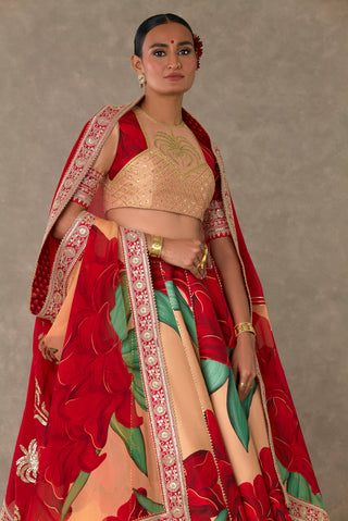 House Of Masaba-Salmon Candy Swirl Lehenga Set-INDIASPOPUP.COM