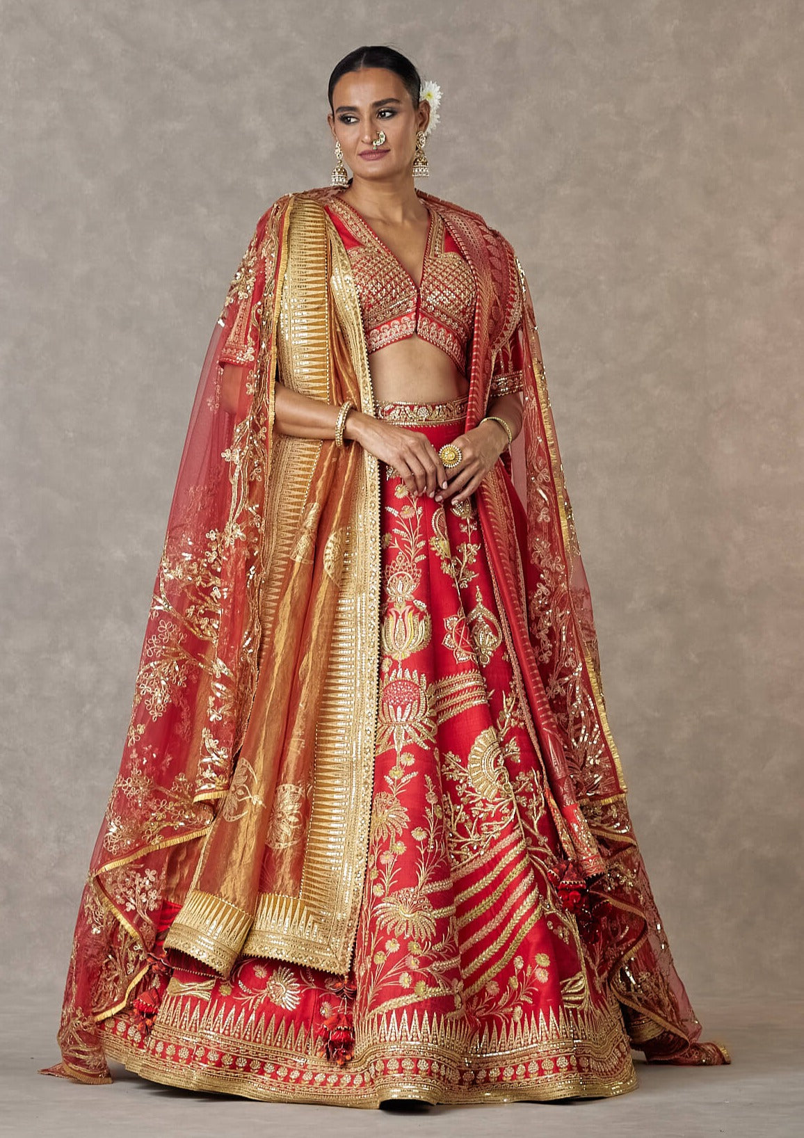 House Of Masaba | Red Bridal Lehenga, Veil And Double Dupatta Set | INDIASPOPUP.COM XS House Of Masaba | Red Bridal Lehenga, Veil And Double Dupatta Set | INDIASPOPUP.COM XS