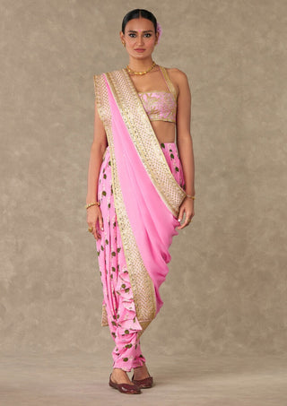 House Of Masaba-Pink Cotton Candy Dhoti Sari And Blouse-INDIASPOPUP.COM