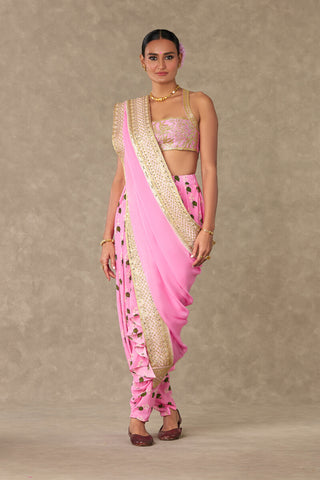 House Of Masaba-Pink Cotton Candy Dhoti Sari And Blouse-INDIASPOPUP.COM