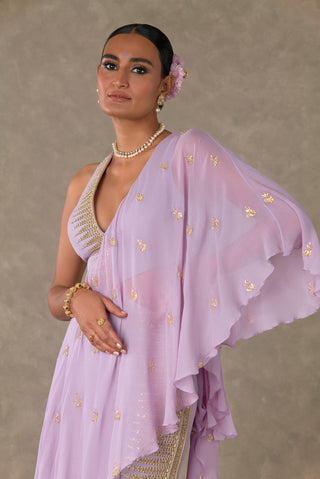 House Of Masaba-Lilac Trikone Sari Gown-INDIASPOPUP.COM