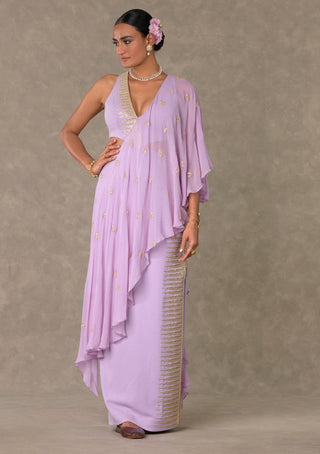 House Of Masaba-Lilac Trikone Sari Gown-INDIASPOPUP.COM