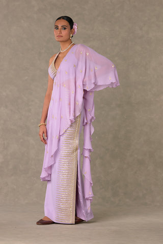 House Of Masaba-Lilac Trikone Sari Gown-INDIASPOPUP.COM