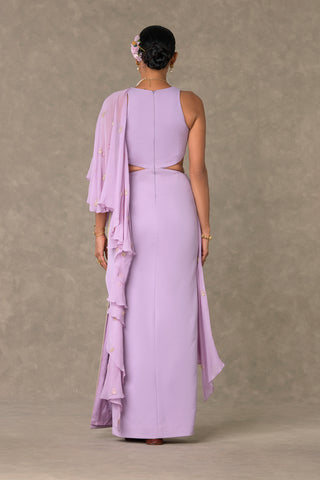 House Of Masaba-Lilac Trikone Sari Gown-INDIASPOPUP.COM