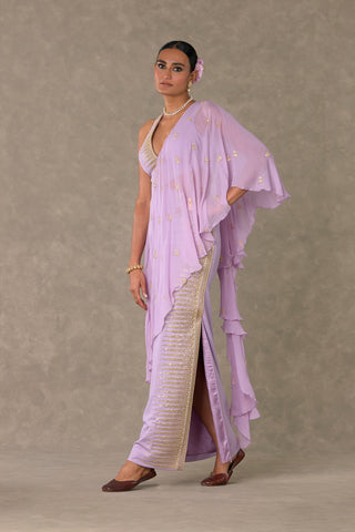 House Of Masaba-Lilac Trikone Sari Gown-INDIASPOPUP.COM