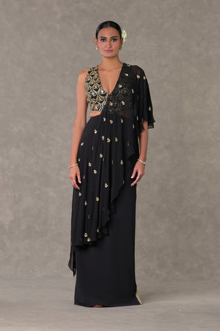 House Of Masaba-Black Paan-Phool Sari Gown-INDIASPOPUP.COM