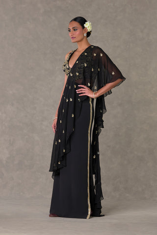 House Of Masaba-Black Paan-Phool Sari Gown-INDIASPOPUP.COM