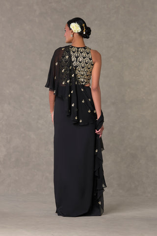 House Of Masaba-Black Paan-Phool Sari Gown-INDIASPOPUP.COM