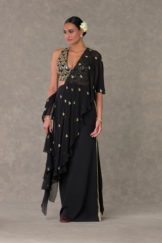 House Of Masaba-Black Paan-Phool Sari Gown-INDIASPOPUP.COM