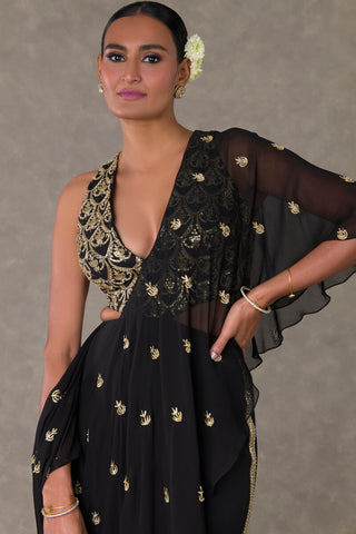 House Of Masaba-Black Paan-Phool Sari Gown-INDIASPOPUP.COM