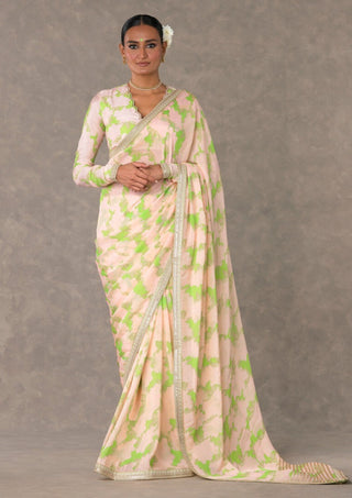 Mint Candy Swirl Organza Sari With Unstitched Blouse
