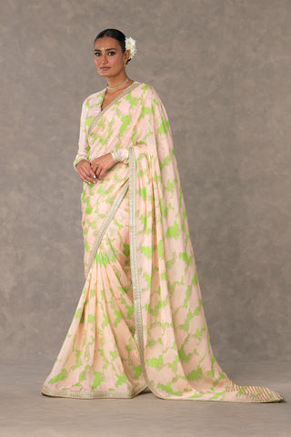 Mint Candy Swirl Organza Sari With Unstitched Blouse