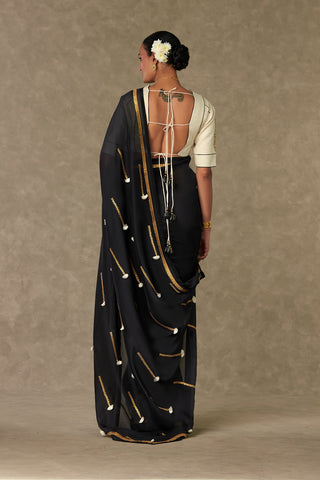 House Of Masaba-Black Tassel Gota Sari And Unstitched Blouse-INDIASPOPUP.COM