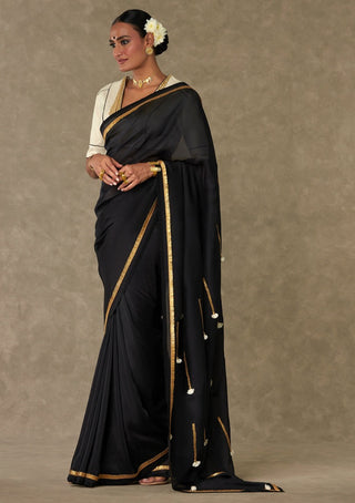 House Of Masaba-Black Tassel Gota Sari And Unstitched Blouse-INDIASPOPUP.COM