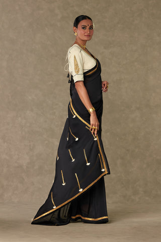 House Of Masaba-Black Tassel Gota Sari And Unstitched Blouse-INDIASPOPUP.COM