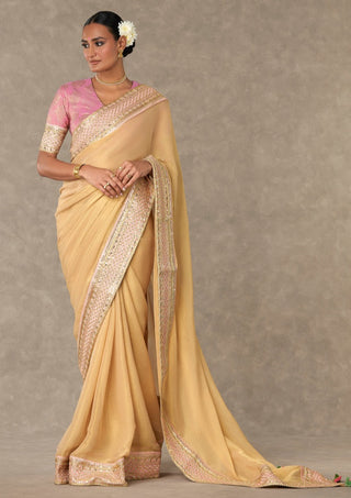 House Of Masaba-Gold Tissue Sari And Unstitched Blouse-INDIASPOPUP.COM