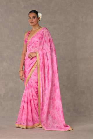 House Of Masaba-Pink Bloomerang Sari And Unstitched Blouse-INDIASPOPUP.COM