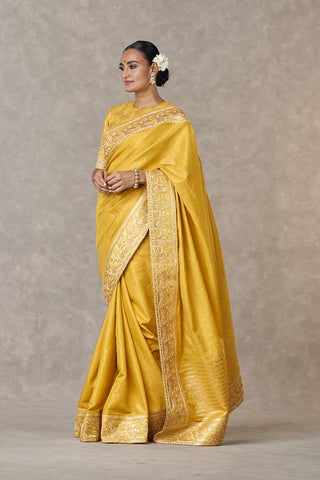 House Of Masaba-Corn Yellow Sari And Unstitched Blouse-INDIASPOPUP.COM