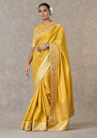 House Of Masaba-Corn Yellow Sari And Unstitched Blouse-INDIASPOPUP.COM