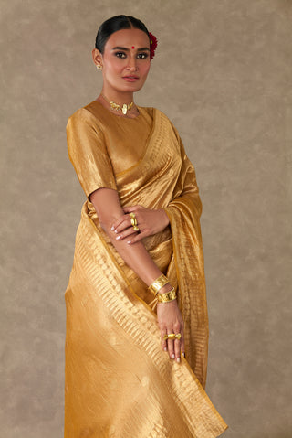 House Of Masaba-Sunehri Tissue Sari And Unstitched Blouse-INDIASPOPUP.COM