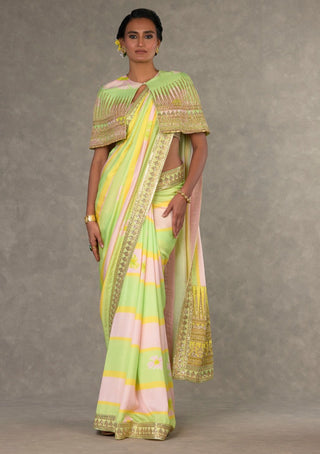 House Of Masaba-Summertime Sorbet Sari With Cape And Unstitched Blouse-INDIASPOPUP.COM