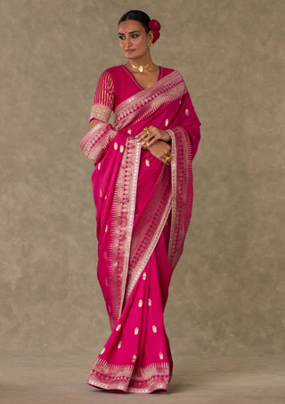 House Of Masaba-Magenta Haath Phool Sari And Unstitched Blouse-INDIASPOPUP.COM