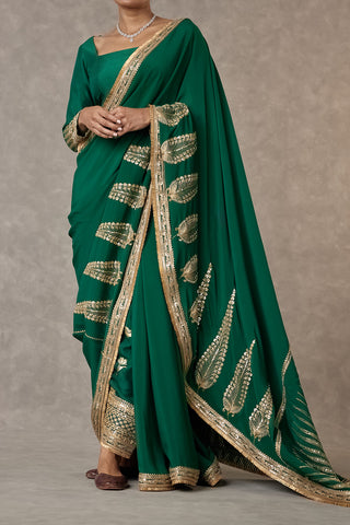 House Of Masaba-Dark Green Sari With Salwar And Unstitched Blouse-INDIASPOPUP.COM