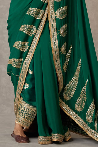 House Of Masaba-Dark Green Sari With Salwar And Unstitched Blouse-INDIASPOPUP.COM