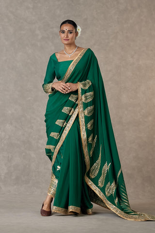 House Of Masaba-Dark Green Sari With Salwar And Unstitched Blouse-INDIASPOPUP.COM