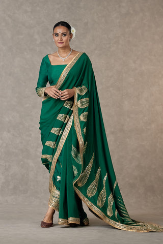 House Of Masaba-Dark Green Sari With Salwar And Unstitched Blouse-INDIASPOPUP.COM