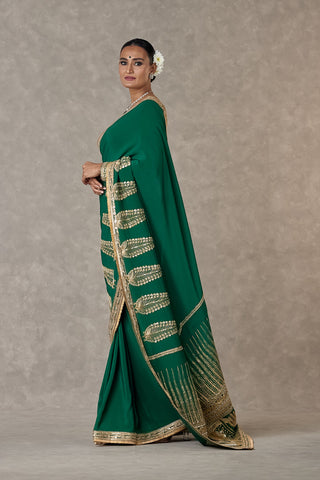 House Of Masaba-Dark Green Son-Patti Sari And Unstitched Blouse-INDIASPOPUP.COM