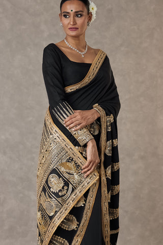 House Of Masaba-Black Sari With Salwar And Unstitched Blouse-INDIASPOPUP.COM